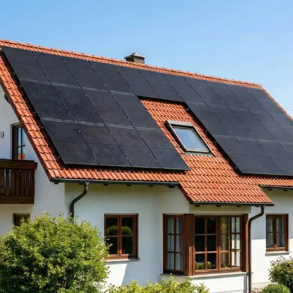 Installation photovoltaïque réalisée par l’agence SoluOuest sur la toiture d’une maison individuelle.